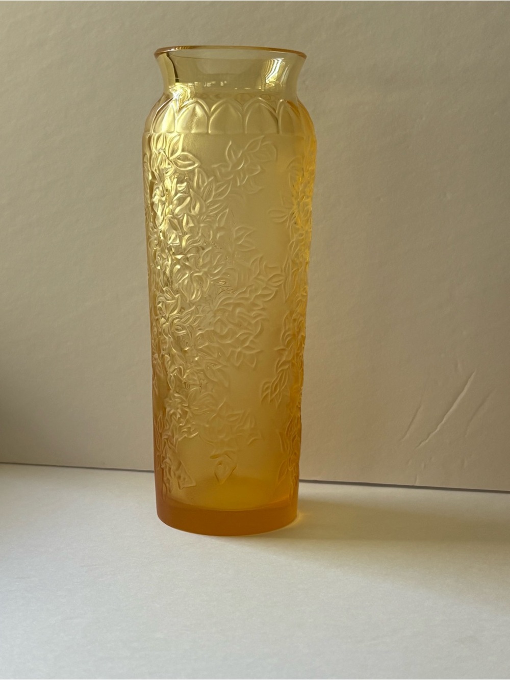 Lalique France Crystal Bougainvillea Vase Amber/Gold Frosted Floral 7”Vintage - Picture 7 of 10